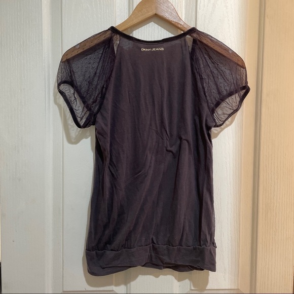 Dkny Jeans overlay Blouse Short sleeve top size medium charcoal grey - Picture 5 of 5